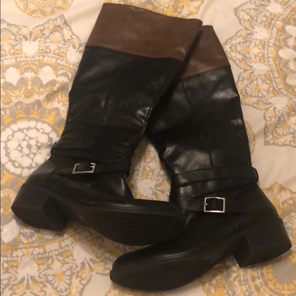 Brown and Black Tall Boots Size 9